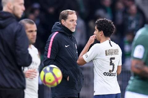 Sport Bilder des Tages Fußball, AS St. Etienne - Paris St. Germain tHOMAS TUCHEL (ENTRAINEUR PSG) - 05 MARQUINHOS (psg) FOOTBALL : Saint Etienne vs Paris SG - Ligue 1 Conforama - 17 02 2019 FEP Panoramic 