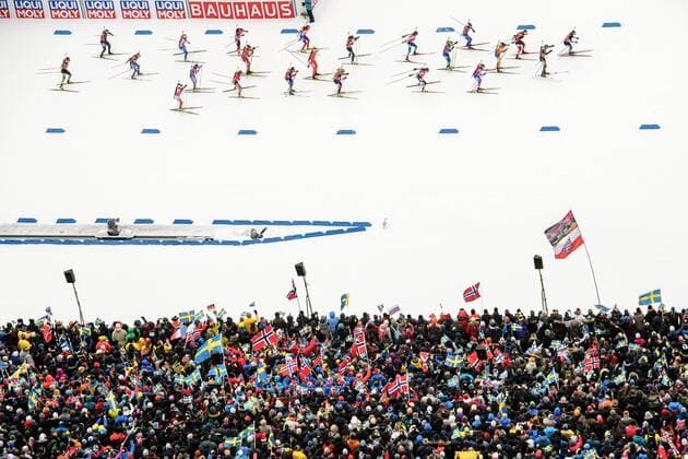 Sport Themen der Woche KW11 Sport Bilder des Tages 190316 Spectators at the start of of the Women s 4x6 km Relay during the IBU World Championships Biathlon on March 16, 2019 in Östersund. Photo: Petter Arvidson BILDBYRAN kod PA 92268 Copyright: PETTERxARVIDSON BB190316PA002