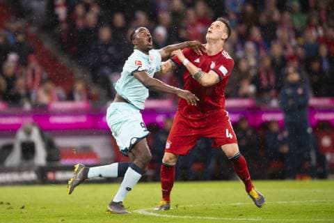 FC Bayern Muenchen vs. 1.FSV Mainz 05, Allianz Arena Muenchen. 17.03.2019 Im Bild: Jean-Philippe Mateta, Niklas Suele Â