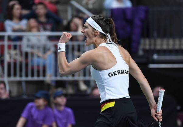 Sport Themen der Woche KW16 Sport Bilder des Tages 2019 Fed Cup World Group Play Off First Match Jelena Ostapenko , LAT Andrea Petkovic , GER