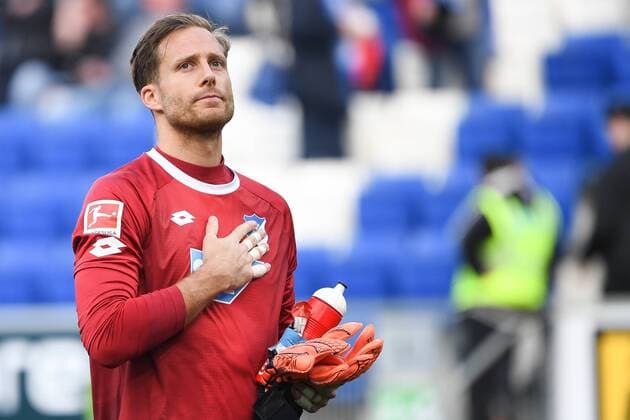 Sport Themen der Woche KW17 Sport Bilder des Tages 28.04.2019, xmeix, Fussball, 1. Bundesliga, TSG 1899 Hoffenheim - VfL Wolfsburg, emspor, v.l. Oliver Baumann (TSG 1899 Hoffenheim) DFL regulations prohibit any use of photographs as image sequences and or quasi-video. Sinsheim