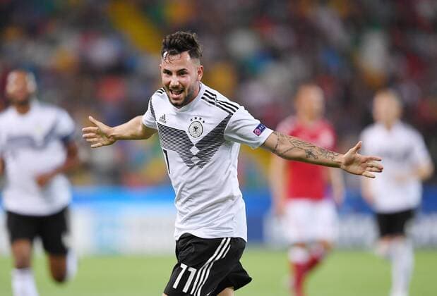 Sport Themen der Woche KW25 Sport Bilder des Tages FUSSBALL UEFA U21, U 21 EUROPAMEISTERSCHAFT 2019 in Italien Deutschland - Daenemark 17.06.2019 JUBEL Deutschland; Torschuetze zum 1-0 Marco Richter