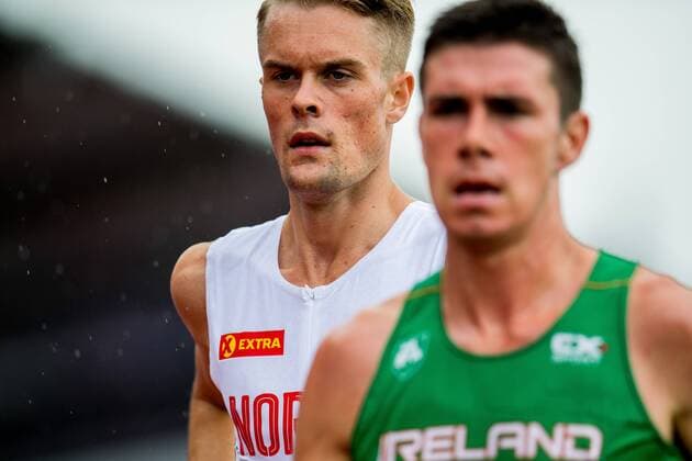 190810 Filip Mangen Ingebrigtsen of Norway and Ryan Forsyth of Ireland compete in men s 5000 meter final during the European Athletics Team Championships on August 10, 2019 in Sandnes. Photo: Vegard Wivestad Grott BILDBYRAN kod VG 170371 bbeng 2019 european athletics team championships first league 1st league etch lag-em friidrett friidrott athletics norge irland Copyright: VEGARDxWIVESTADxGRoTT BB190810ZQ021