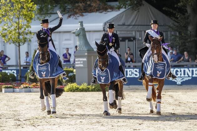 Bilder des Jahres 2019, Sport 08 August Sport Bilder des Tages Rotterdam - Europameisterschaft Dressur, Springen und Para-Dressur 2019, VON BREDOW-WERNDL Jessica (GER), TSF Dalera BB, SCHNEIDER Dorothee (GER), Showtime FRH, WERTH Isabell (GER), Bella Rose 2 Rotterdam - Europameisterschaft Dressur, Springen und Para-Dressur 2019 Medal ceremony: Dressage Individual - Longines FEI Dressage European Championship, EM, Europameisterschaft Grand Prix Freestyle Grand Prix Kür 24. August 2019 Â© -