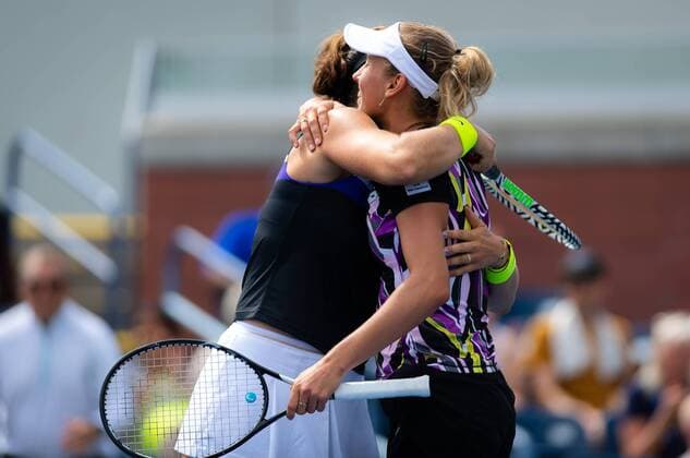 September 1, 2019, New York, NEW YORK, United States: Aryna Sabalenka of Belarus & Elise Mertens of Belgium playing doubles at the 2019 US Open Grand Slam tennis tournament US Open 2019, Tennis, New York City, United States, Sep 1 - ZUMAa181 20190901_zaa_a181_219 Copyright: xAFP7x