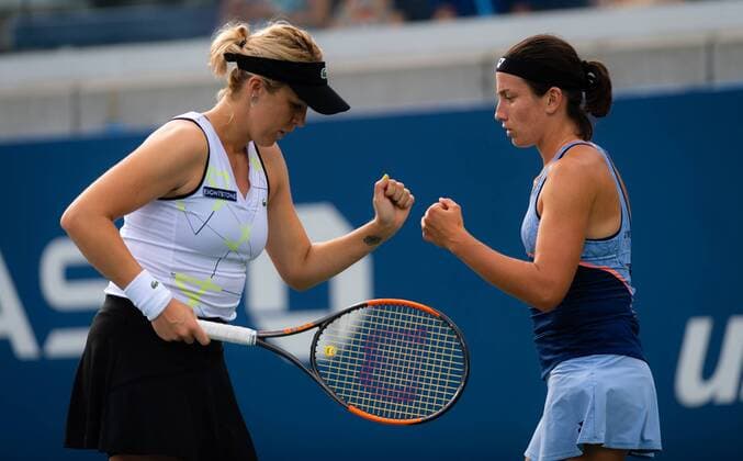 September 2, 2019, New York, NEW YORK, UNITED STATES: Anastasija Sevastova of Latvia & Anastasia Pavlyuchenkova of Russia playing doubles at the 2019 US Open Grand Slam tennis tournament US Open 2019, Tennis, New York City, United States, Sep 2 - ZUMAa181 20190902_zaa_a181_104 Copyright: xAFP7x