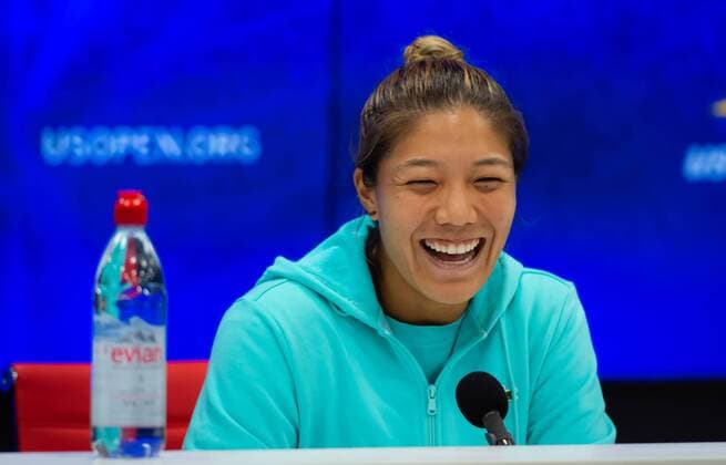 September 2, 2019, New York, NEW YORK, UNITED STATES: Kristie Ahn of the United States talks to the media at the 2019 US Open Grand Slam tennis tournament against Elise Mertens of Belgium US Open 2019, Tennis, New York City, United States, Sep 2 - ZUMAa181 20190902_zaa_a181_136 Copyright: xAFP7x