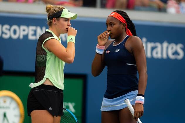 September 2, 2019, New York, NEW YORK, UNITED STATES: Caty McNally & Cori Gauff of the United States playing doubles at the 2019 US Open Grand Slam tennis tournament US Open 2019, Tennis, New York City, United States, Sep 2 - ZUMAa181 20190902_zaa_a181_132 Copyright: xAFP7x
