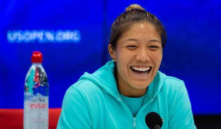 September 2, 2019, New York, NEW YORK, UNITED STATES: Kristie Ahn of the United States talks to the media at the 2019 US Open Grand Slam tennis tournament against Elise Mertens of Belgium US Open 2019, Tennis, New York City, United States, Sep 2 - ZUMAa181 20190902_zaa_a181_137 Copyright: xAFP7x