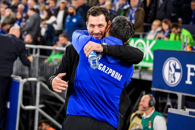 20.09.2019, xkvx, Fussball 1.Bundesliga, FC Schalke 04 - 1. FSV Mainz 05 emspor, v.l. Trainer Sandro Schwarz (1. FSV Mainz 05), Trainer David Wagner (S04 Schalke 04) (DFL DFB REGULATIONS PROHIBIT ANY USE OF PHOTOGRAPHS as IMAGE SEQUENCES and or QUASI-VIDEO) Gelsenkirchen