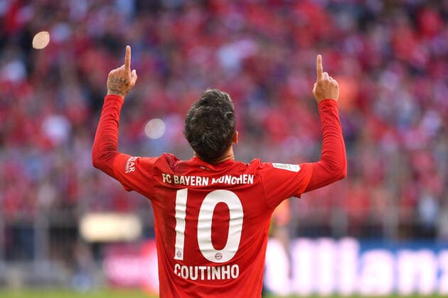 Bilder des Jahres 2019, Sport 09 September Sport Themen der Woche KW38 Sport Bilder des Tages Torjubel Philippe COUTINHO (Bayern Muenchen) nach Tor zjm 3-0, blickt in den Himmel, Jubel,Freude,Begeisterung, Aktion,Einzelbild,angeschnittenes Einzelmotiv,Halbfigur,halbe Figur.. Fussball 1. Bundesliga,5.Spieltag,Spieltag05, FC Bayern Muenchen M) - 1.FC Koeln (K) 4-0, am 21.09.2019 in Muenchen A L L I A N Z A R E N A, DFL REGULATIONS PROHIBIT ANY USE OF PHOTOGRAPHS AS IMAGE SEQUENCES AND OR QUASI-VIDEO.