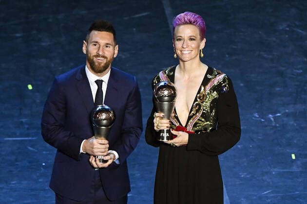 Bilder des Jahres 2019, Sport 09 September Sport Themen der Woche KW39 Mailand 23 09 2019 - The Best FIFA Football Awards Wahl Gala fotoxDanielexBuffax -- FIFA Weltfußballer Lionel Messi und FIFA Weltfußballerin Megan Rapinoe 