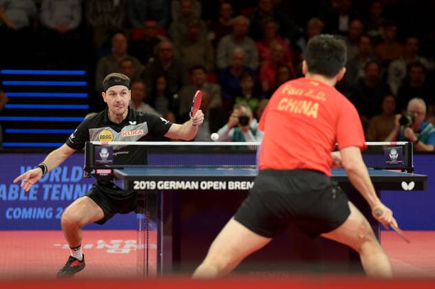 Bilder des Jahres 2019, Sport 10 Oktober Sport Themen der Woche KW41 Sport Bilder des Tages Tischtennis German Open 2019 am 12.10.2019 in der ÖVB-Arene in Bremen Timo Boll, links im Viertelfinale gegen Fan Zhendong ( CHN )