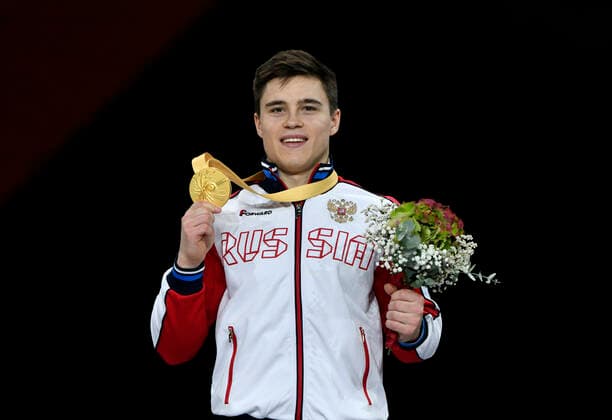 Siegerehrung Ehrung Sprung Männer Goldmedaille für Nikita Nagornyy Nagorni (RUS) Finale Gerätefinale Einzel Hanns-Martin.Schleyer-Halle 13.10.2019 Turn-WM Stuttgart 2019 Turn-WM Stuttgart 2019 Stuttgart Copyright: xEIBNER MichaelxWeberx EP_MWI