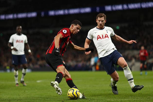 November 30, 2019, London, United Kingdom: Dominic Solanke (L) and Jan Vertonghen (R) in action during the Premier League match between Tottenham Hotspur and AFC Bournemouth at the Tottenham Hotspur Stadium..Final Score; Tottenham Hotspur 3: 2 AFC Bournemouth. Tottenham Hotspur Vs AFC Bournemouth in London, UK - 30 Nov 2019 - ZUMAs197 20191130_zab_s197_150 Copyright: xRichardxCalverx xSopaxImagesx