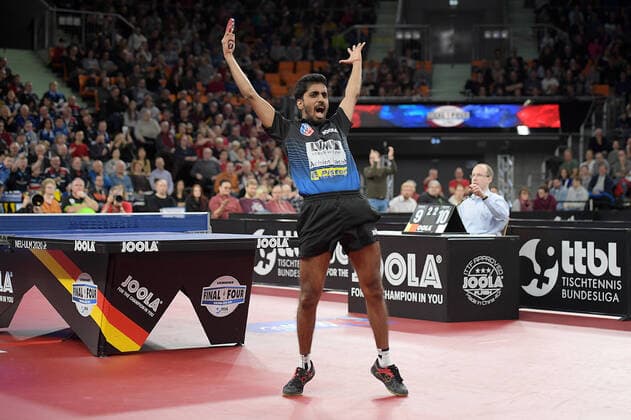 Bilder des Jahres 2020, Sport 01 Januar Sport Themen der Woche KW01 Sport Bilder des Tages 04.01.2020, xemx, Tischtennis TTBL Liebherr Pokal-Finale Halbfinale, 1. FC Saarbruecken-TT - ASV Gruenwettersbach emspor, v.l. Sathiyan Gnanasekaran (ASV Gruenwettersbach) jubelt ueber Sieg gegen Shang Kun (1.FC Saarbruecken TT) Ulm