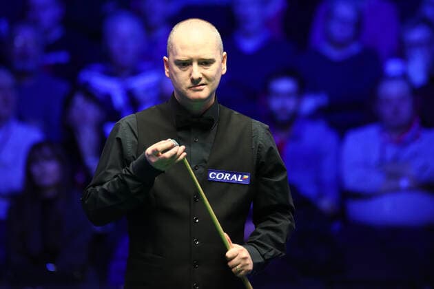 Graeme Dott of Scotland considers a shot to Neil Robertson of Australia at the final of World Grand Prix 2020 in Cheltenham, the United Kingdom, 9 February 2020. Neil Robertson of Australia defeated Graeme Dott of Scotland with 10-8 at the final and wins the championship of World Grand Prix 2020.