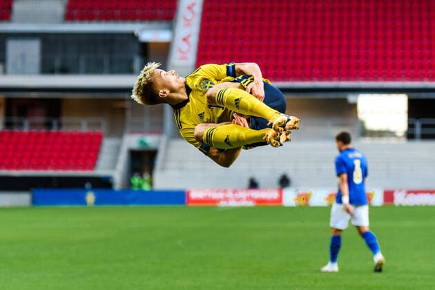Bilder des Jahres 2020, Sport 09 September Sport Themen der Woche KW37 Sport Bilder des Tages 200908 Pontus Almqvist of Sweden celebrates the 1-0 goal during the UEFA European Under-21 Qualifier football match between Sweden and Italy on September 8, 2020 in Kalmar. Photo: Petter Arvidson BILDBYRAN kod PA PA0058 fotball football fotboll soccer european under-21 qualifier em-kval U21, U 21 sverige sweden italien italy UEFA EURO, EM, Europameisterschaft,Fussball under-21 qualifier jubel Copyright: PETTERxARVIDSON BB200908PA022