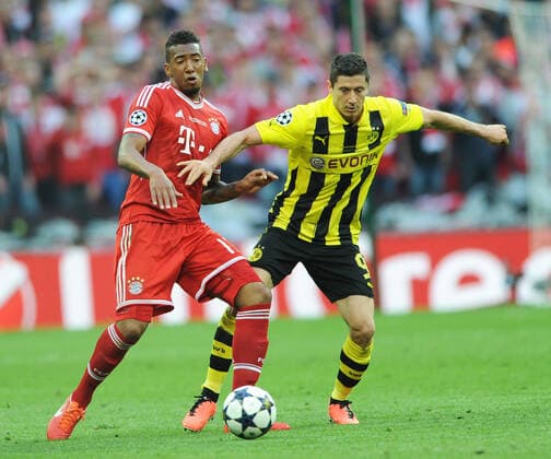 Championsleague Finale: Borussia Dortmund - FC Bayern Muenchen 25.05.2013 . Robert Lewandowski (BvB re.) und Jerome Boateng (FCB).