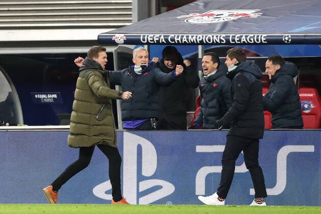 Bilder des Jahres 2020, Sport 12 Dezember Sport Themen der Woche KW50 Sport Bilder des Tages Trainer Julian Nagelsmann (RB Leipzig) jubelt nach Spielende - Champions League Saison 2020-2021 Gruppenphase RB Leipzig vs. Manchester United, ManU in der Red Bull Arena in Leipzig - Fussball,Deutschland,Mann,Männer,08.12.2020