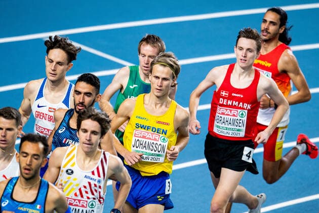 210306 Vidar Johansson of Sweden competes in men s 3000 meter qualification during the European Athletics Indoor Championships on March 6, 2021 in Torun. Photo: Vegard Wivestad Grott BILDBYRAN kod VG VG0095 bbeng european athletics indoor championships 2021 friidrotts-em 2021 friidretts-em 2021 inomhus-em innendors-em em friidrett friidrott athletics Copyright: VEGARDxWIVESTADxGRoTT BB210306VG012