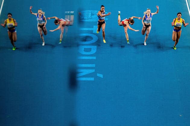 Bilder des Jahres 2021, Sport 03 März Sport Themen der Woche KW09 Sport Bilder des Tages 210307 Orlann Ombissa-Dzangue of France, Marcela Pirkova of Czech Republic, Marina Andreea Baboi of Romania and Claudia Payton of Sweden compete in women s 60 meter qualification during the European Athletics Indoor Championships on March 7, 2021 in Torun. Photo: Vegard Wivestad Grott BILDBYRAN kod VG VG0096 bbeng european athletics indoor championships 2021 friidrotts-em 2021 friidretts-em 2021 inomhus-em innendors-em em friidrett friidrott athletics dam sweden sverige Copyright: VEGARDxWIVESTADxGRoTT BB210307VG022
