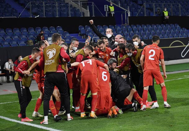 Bilder des Jahres 2021, Sport 03 März Sport Themen der Woche KW13 Bilder des Jahres 2021, Sport 03 März Sport Bilder des Tages Jubel Nordmazedonien nach dem Siegtor 31.03.2021, Fussball GER, WM Qualifikation Europa 2021 2022, 3. Spieltag, Deutschland - Nordmazedonien Foto: Maik Hölter TEAM2sportphoto