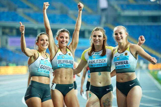 Bilder des Jahres 2021, Sport 05 Mai Sport Themen der Woche KW17 Sport Bilder des Tages Silesia World Relays 2021; Chorzow Poland, 01-02.05.2021 Nadine Gonska (GER) Corinna Schwab (GER) Karolina Pahlitzsch (GER) Ruth Sophia Spelmeyer-Preus (GER) Copyright: xBEAUTIFULxSPORTS Internationalx