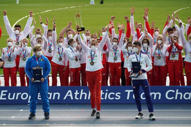 Bilder des Jahres 2021, Sport 05 Mai Sport Themen der Woche KW21 Sport Bilder des Tages Leichtathletik, athletics, Team Europameisterschaften, European Team Championships Super League 2021 Silesia, Chorzow, Polen, 29.05.-30.05.2021, Siegerehrung Polen Sieger, Italien 2. Grossbritannien 3.