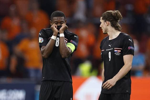 Bilder des Jahres 2021, Sport 06 Juni Sport Themen der Woche KW24 AMSTERDAM - (lr) David Alaba of Austria, Marcel Sabitzer of Austria during the UEFA EURO, EM, Europameisterschaft,Fussball 2020 Group C match between the Netherlands and Austria at the Johan Cruijff ArenA on June 17, 2021 in Amsterdam, Netherlands. ANP MAURICE VAN STEEN EURO 2020 group C 2020 2021 xVIxANPxSportx xxANPxIVx