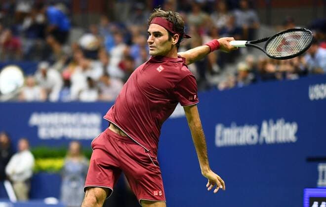 Mandatory Credit: Photo by Javier Garcia BPI Shutterstock (9818602eu) Roger Federer in first round action US Open Tennis Championships, Day 2, USTA National Tennis Center, Flushing Meadows, New York, USA - 28 Aug 2018 US Open Tennis Championships, Day 2, USTA National Tennis Center, Flushing Meadows, New York, USA - 28 Aug 2018 Copyright: xJavierxGarcia BPI Shutterstockx 9818602eu