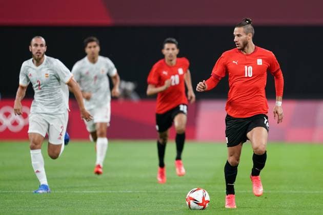 Sapporo, Japan, July 22st 2021: Ramadan Sobhi (11 Egypt) controls the ball (action) during the Men?s Olympic Football Tournament Tokyo 2020 match between Egypt and Spain at Sapporo Dome in Sapporo, Japan. Egypt v Spain - Sapporo Dome 