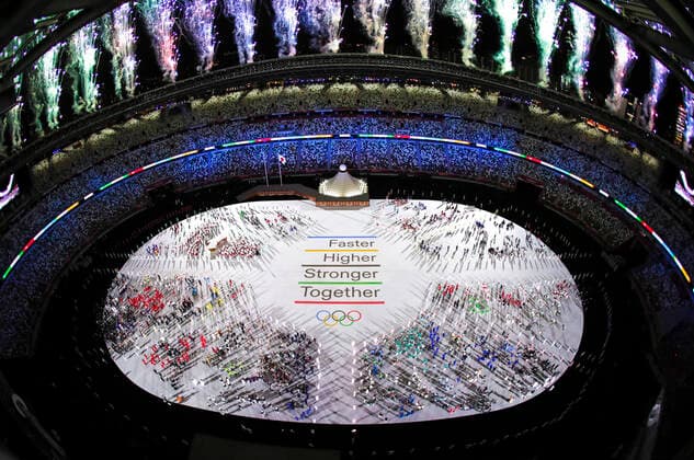 Bilder des Jahres 2021, Sport 07. Juli Sport Themen der Woche KW29 Sport Bilder des Tages (210724) -- TOKYO, July 24, 2021 -- Photo taken on July 23, 2021 shows the Olympic Motto at the opening ceremony of Tokyo 2020 Olympic Games, Olympische Spiele, Olympia, OS in Tokyo, Japan. Xu Zijian, Chen Yichen, Wang Jingqiang) Xinhua Headlines: After a year s delay, Tokyo Olympic Games finally opens amid pandemic XiaxYifang