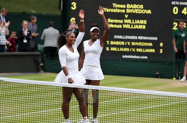 Mandatory Credit: Photo by BPI Shutterstock (5754015ef) Serena and Venus Williams celebrate their Women s Double victory during day thirteen of the 2016 Wimbledon Championships at the All England Lawn Tennis Club, Wimbledon, London on the 9th June 2016 Tennis - Wimbledon Championships 2016 Day Thirteen All England Lawn Tennis & Croquet Club, Church Rd, London, United Kingdom - 9 Jul 2016 Tennis - Wimbledon Championships 2016 Day Thirteen All England Lawn Tennis & Croquet Club, Church Rd, London, United Kingdom - 9 Jul 2016  Copyright: xBPI Shutterstockx 5754015ef