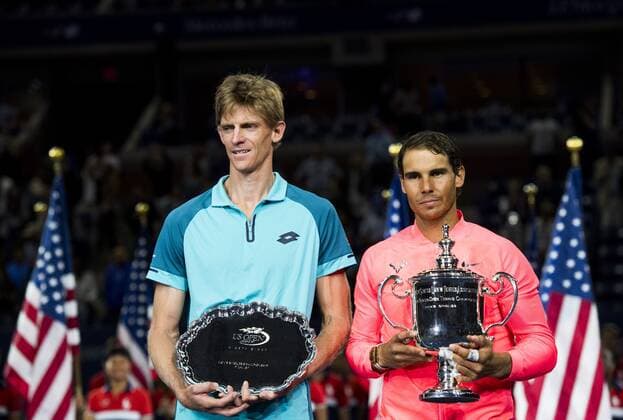 Mandatory Credit: Photo by Mike Frey BPI Shutterstock (9049570dc) Rafael Nadal of Spain and Kevin Anderson of South Africa pose with their trophies in the presentation ceremony. US Open Tennis , USTA, Flushing Meadows, New York, 10 Sep 2017, US Open Tennis , USTA, Flushing Meadows, New York, 10 Sep 2017, Copyright: xMikexFrey BPI Shutterstockx 9049570dc