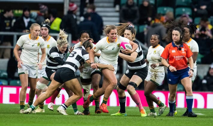 November 27, 2021, London, United Kingdom: Springbok Jacomiena Cilliers (C) in action during the Women s International Rugby Killik Cup match between Barbarian Women and Springbok Women s XV at the Twickenham Stadium. Barbarians won the game with a final score of 60-5. London United Kingdom - ZUMAs197 20211127_zaa_s197_383 Copyright: xGaryxMitchellx