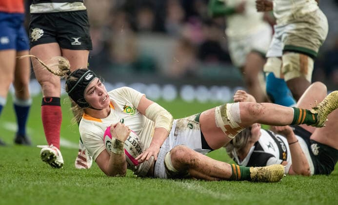 November 27, 2021, London, United Kingdom: Springbok Catha Jacobs in action during the Women s International Rugby Killik Cup match between Barbarian Women and Springbok Women s XV at the Twickenham Stadium. Barbarians won the game with a final score of 60-5. London United Kingdom - ZUMAs197 20211127_zaa_s197_388 Copyright: xGaryxMitchellx