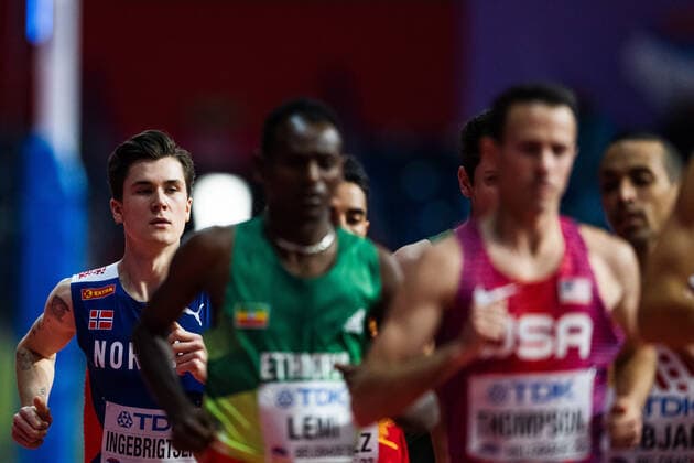220319 Jakob Ingebritsen of Norway competes in men s 1500 meter during day two of the World Athletics Indoor Championships on March 19, 2022 in Belgrade. Photo: Mathias Bergeld BILDBYRAN kod MB MB0359 bbeng friidrott athletics friidrett iaaf iaaf world indoor championships World Athletics Indoor Championships vm friidrotts-vm friidrotts-vm 2022 friidretts-vm friidretts-vm 2022 innendors innendors-vm inomhus inomhus-vm ivm day 2 norge norway Copyright: MATHIASxBERGELD BB220319MB132
