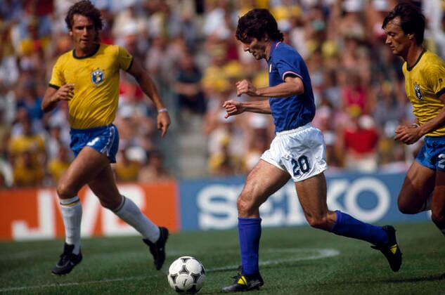 FIFA World Cup, WM, Weltmeisterschaft, Fussball 1982 5 7 1982 Football World Cup 1982. Brazil v Italy. Paolo Rossi. Photo: Mark Leech Offside. Barcelona Spain