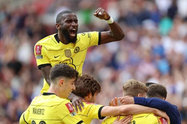 Bilder des Jahres 2022, Sport 04 April Sport Themen der Woche KW15 Sport Bilder des Tages Chelsea v Palace 17 April 2022, London - FA Cup Semi-Final Football - Chelsea v Crystal Palace - Antonio Rudiger of Chelsea celebrates their 2nd goal - Photo: Charlotte Wilson Offside. London UK Copyright: xCharlottexWilsonx xOffsidexOffside