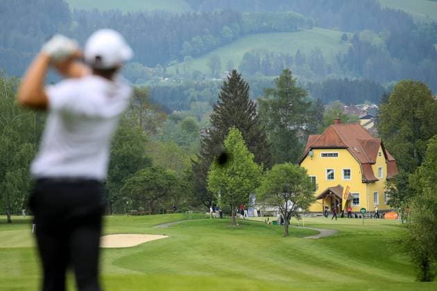 GOLF - Goesser Open 2022 MARIA LANKOWITZ,AUSTRIA,13.MAY.22 - GOLF - Alps Tour, Goesser Open, GC Erzherzog Johann. Image shows Borja Martin (ESP) and a general view of club house.  GEPAxpictures xMaticxKlansek