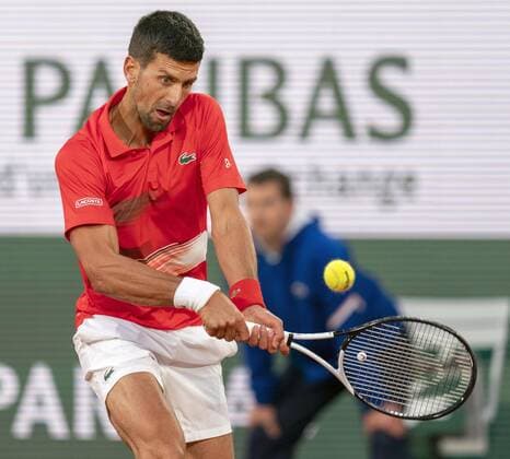 Tennis: French Open Novak Djokovic of Serbia plays against Yoshihito Nishioka of Japan in the first round of the French Open tennis tournament in Paris on May 23, 2022.  A14AA0001292895P
