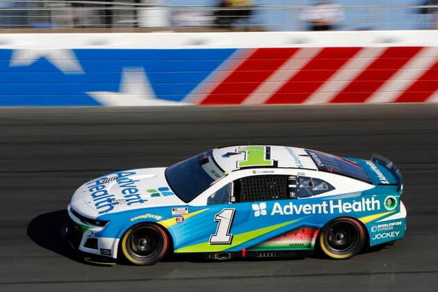 CHARLOTTE, NC - MAY 29: Ross Chastain ( 1 TrackHouse Racing Advent Health Chevrolet) enters turn two during the running of the NASCAR, Motorsport, USA Cup Series Coca-Cola 600 on May 29, 2022 at Charlotte Motor Speedway in Charlotte, NC. (Photo by Jeff Robinson Icon Sportswire) AUTO: MAY 29 NASCAR Cup Series Coca-Cola 600 Icon2205291895600