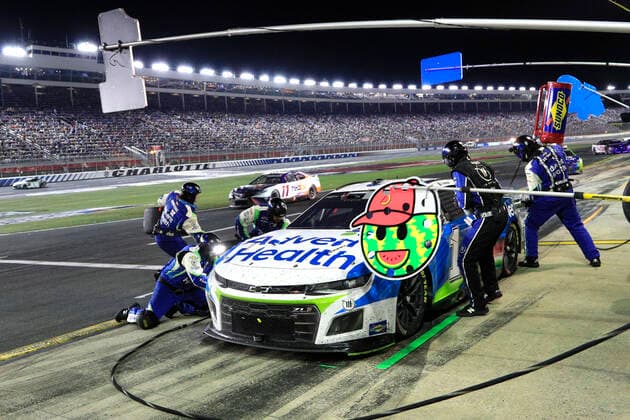 CHARLOTTE, NC - MAY 29: Ross Chastain ( 1 TrackHouse Racing Advent Health Chevrolet) stops on pit road during the running of the NASCAR, Motorsport, USA Cup Series Coca-Cola 600 on May 29, 2022 at Charlotte Motor Speedway in Charlotte, NC. (Photo by Jeff Robinson Icon Sportswire) AUTO: MAY 29 NASCAR Cup Series Coca-Cola 600 Icon2205292491600