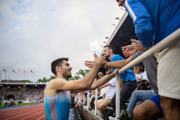 220630 Miltiadis Tentoglou of Greece celebrates after men s long jump during the athletics gala Bauhaus-galan, Diamond League Stockholm, on June 30, 2022 in Stockholm. Photo: Maxim Thore BILDBYRAN kod MT MT0414 bbeng athletics friidrott friidrett iaaf diamond league bauhausgalan bauhaus-galan diamond league 2022 stockholm jubel Copyright: MAXIMxTHORE BB220630MT040