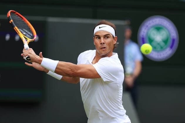 Sport Themen der Woche KW27 Sport Bilder des Tages Tennis - Wimbledon (Day 7) 3rd July 2022 - Tennis - Wimbledon (Day 7) - Rafael Nadal (ESP) in action against Botic Van De Zandschlup (NED) during their Gentlemen s Singles Round of 16 match - Photo: Simon Stacpoole Offside. London UK Copyright: xSimonxStacpoolexOffside