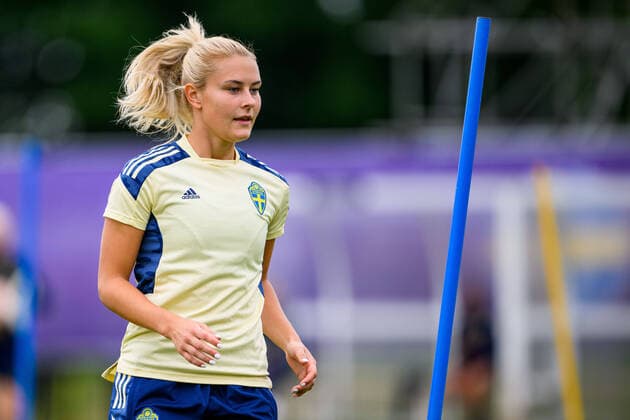220721 Amanda Nilden of the Swedish women s national football team at a training session during the UEFA Women s Euro 2022 Championship on July 21, 2022 in Chester. Photo: Ludvig Thunman BILDBYRAN kod LT LT0384 fotboll football soccer fotball fotbolls-em europamästerskap em uefa womens euro träning practice training sverige sweden dam bbeng Copyright: LUDVIGxTHUNMAN BB220721LT020