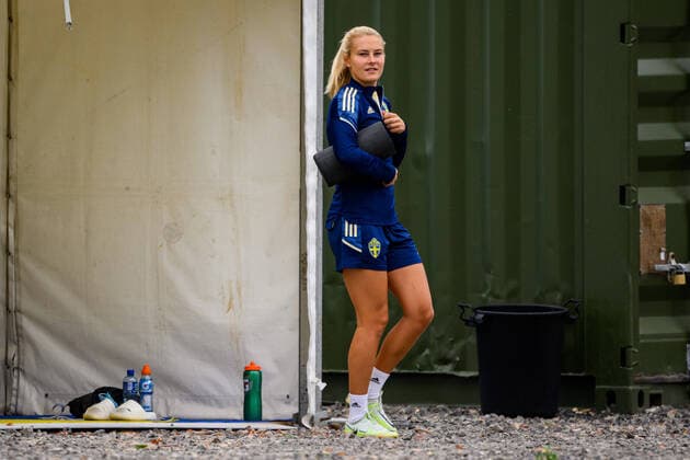 220721 Amanda Nilden of the Swedish women s national football team at a training session during the UEFA Women s Euro 2022 Championship on July 21, 2022 in Chester. Photo: Ludvig Thunman BILDBYRAN kod LT LT0384 fotboll football soccer fotball fotbolls-em europamästerskap em uefa womens euro träning practice training sverige sweden dam bbeng Copyright: LUDVIGxTHUNMAN BB220721LT066