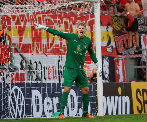 CFC vs 1.FC Union Berlin 01.08.2022 Chemnitz, Stadion an der Gellertstrasse, Fussball, DFB- Pokal 2022 2023, 1. Hauptrunde CFC vs.1. FC Union Berlin CFC- Torwart Jakub Jakubov Chemnitz Sachsen BRD