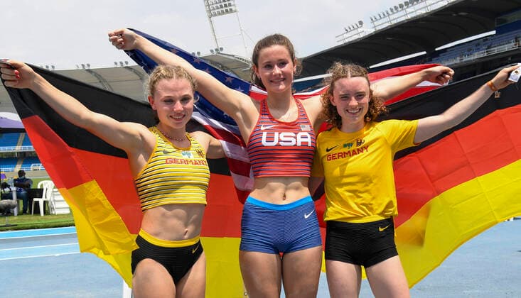 Bilder des Jahres 2022, Sport 08 August Sport Themen der Woche KW31 U20-Weltmeisterschaften 2022, Cali (Kolumbien) Stabhochsprung, pole vault, 1979USAHana MOLL4.35 2588GERChiara SISTERMANN4.30 =PB 3579GERJanne Sophie OHRT 4.30 PB Copyright: xBEAUTIFULxSPORTS Internationalx
